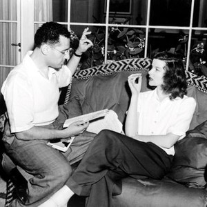 THE PHILADELPHIA STORY, director George Cukor, Katharine Hepburn on set, 1940