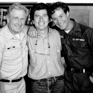 WEEKEND WARRIORS, from left, Lloyd Bridges, director Bert Convy, Chris Lemmon, on-set, 1986, ©Moviestore Entertainment