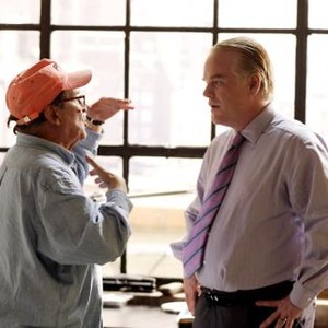 BEFORE THE DEVIL KNOWS YOU'RE DEAD, director Sidney Lumet, Philip Seymour Hoffman, on set, 2007. ©Think Film