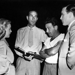 SAN QUENTIN, Marian Carr, dialogue director Anthony Jowitt, director Gordon Douglas, Lawrence Tierney, on-set, 1946