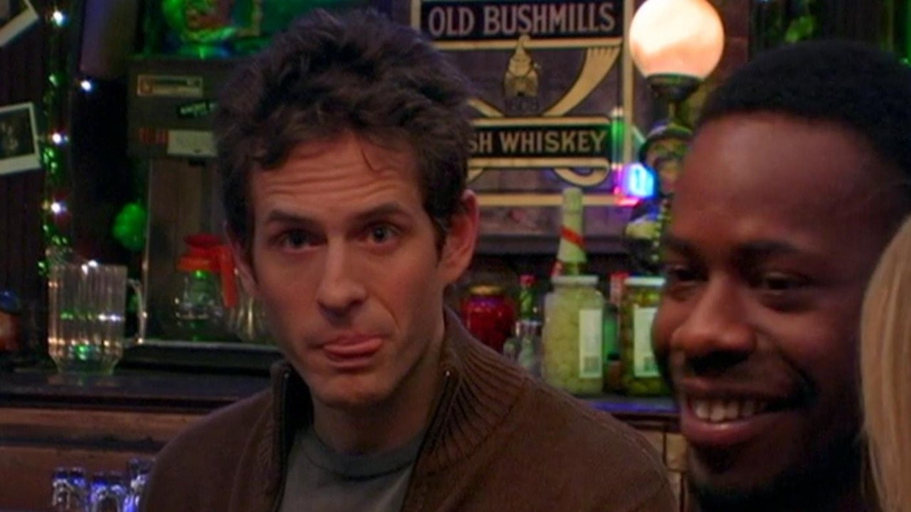 Pilot episode still from It's Always Sunny in Philadelphia featuring Charlie Day as Charlie Kelly in Paddy's Pub.