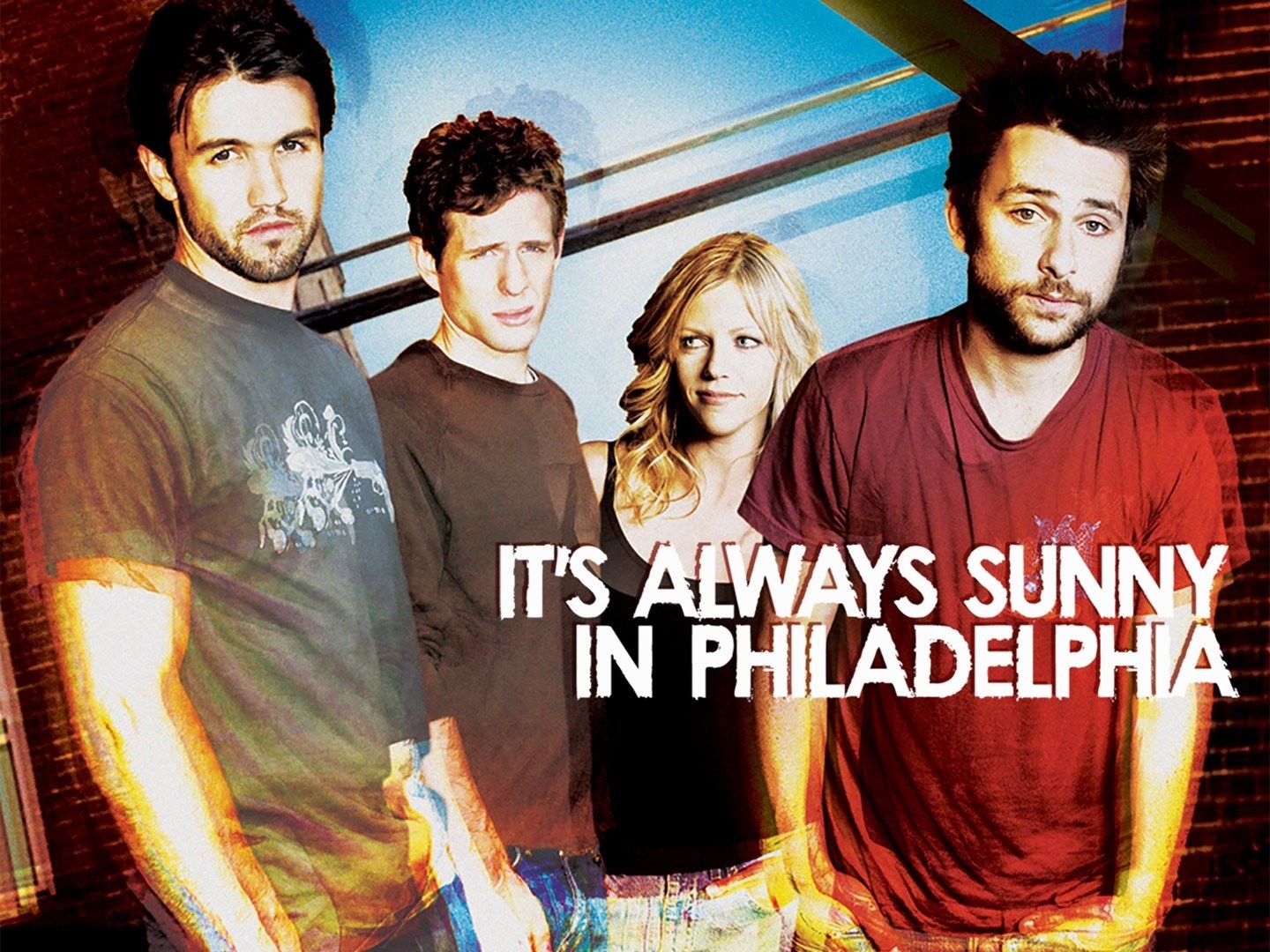 Season 1 promotional image of Mac, Dennis, Dee, and Charlie from It's Always Sunny in Philadelphia.