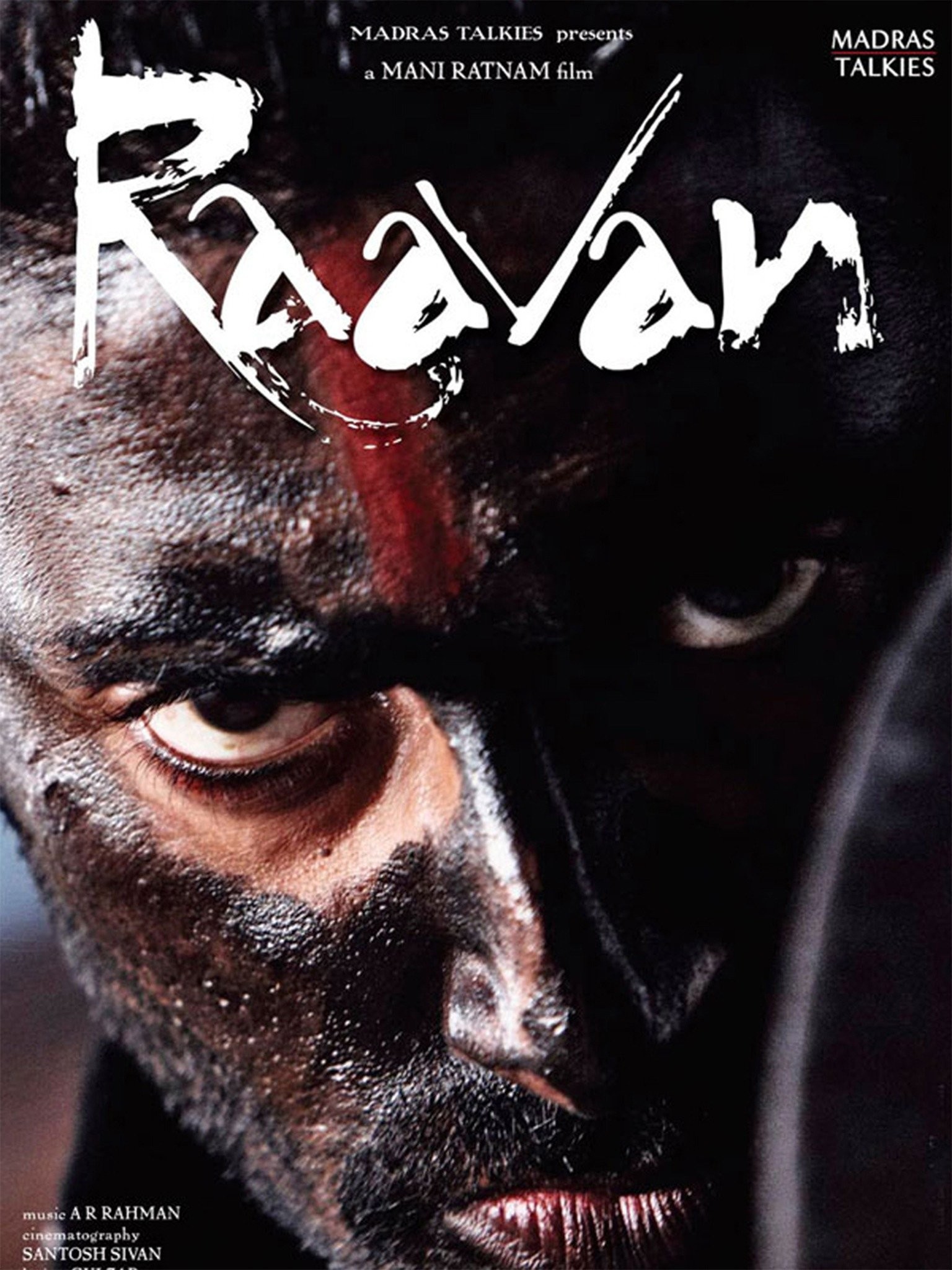 The Changing Face of Mythology in Post-Independence Indian Cinema 4 Mythology In Indian Cinema: Poster of Mani Ratnam’s Raavan (2010), featuring an intense close-up of the central character.