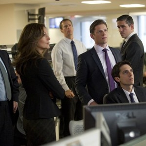 Person of Interest, from left: Austin Lysy, Noelle Beck, Matt Lauria, Jim Caviezel, 'Risk', Season 1, Ep. #16, 02/23/2012, ©CBS
