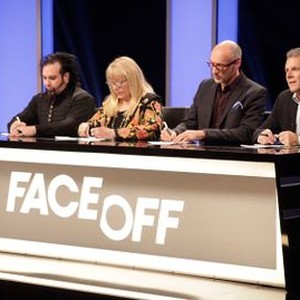 Face Off, from left: Glenn Hetrick, Ve Neill, Neville Page, Stephen Sommers, 'Sexy Beasts', Season 6, Ep. #1, 01/14/2014, ©SYFY