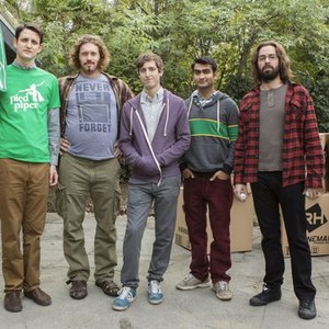 Silicon Valley, from left: Zach Woods, TJ Miller, Thomas Middleditch, Kumail Nanjiani, Martin Starr, 'The Lady', Season 2, Ep. #4, 05/03/2015, ©HBO