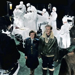 A MATTER OF LIFE AND DEATH, (aka STAIRWAY TO HEAVEN), foreground from left: Raymond Massey (far left, back to camera), Kim Hunter, David Niven, Roger Livesey (far right, back to camera), 1946
