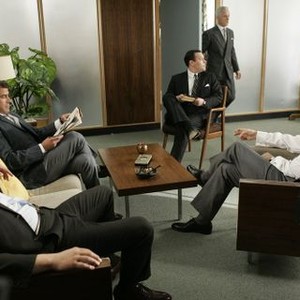 Mad Men, Rich Sommer (L), Bryan Batt (C), John Slattery (R), 'Marriage of Figaro', Season 1, Ep. #3, 08/02/2007, ©AMC