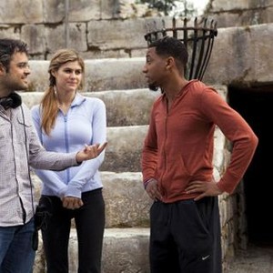 PERCY JACKSON: SEA OF MONSTERS, from left: director Thor Freudenthal, Alexandra Daddario, Brandon T. Jackson, on set, 2013. ph: Murray Close/TM & copyright ©20th Century Fox Film Corp. All rights reserved