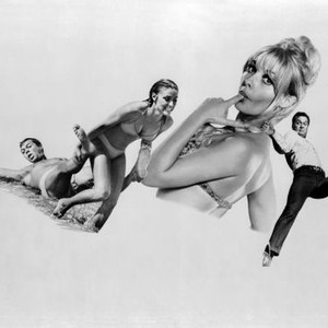 DON'T MAKE WAVES, tony Curtis (left and right), Sharon Tate (center twice), 1967
