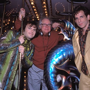 Director BARRY LEVINSON (center) is flanked by his stars JACK BLACK (left) and BEN STILLER on the merry-go-round built on the set of DreamWorks Pictures' and Columbia Pictures' comedy ENVY. photo 13