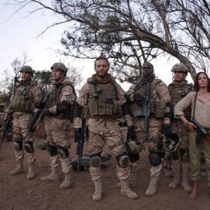SEAL TEAM EIGHT: BEHIND ENEMY LINES, Tom Sizemore (left), Langley Kirkwood (left of center), Lex Shrapnel (front, center), Eugene Khumbanyiwa (right of center), Tanya van Graan (right), 2014. TM and ©Twentieth Century Fox Film Corporation. All rights reser