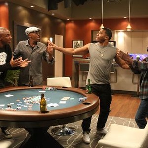 Real Husbands of Hollywood, from left: Dondré Whitfield, Wayne Brady, Nelly, Kevin Hart, 'Claire & Present Danger', Season 4, Ep. #12, 01/26/2016, ©BET