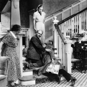EXCLUSIVE, Fay Holden, Charles Ruggles (kneeling), Ralph Morgan (on floor), Frances Farmer, 1937