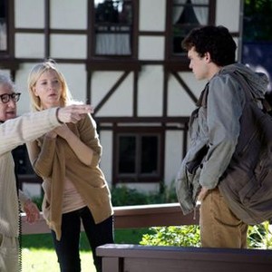 BLUE JASMINE, from left: director Woody Allen, Cate Blanchett, Alden Ehrenreich, on set, 2013. ph: Jessica Miglio/©Sony Pictures Classics