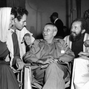 BEN-HUR, Haya Harareet, Charlton Heston, director William Wyler, Sam Jaffe on set, 1959