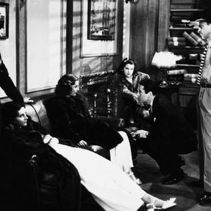 THE MAD MISS MANTON, seated from left: Linda Perry, Barbara Stanwyck, Frances Mercer, Henry Fonda (kneeling), Sam Leven (standing right), 1938