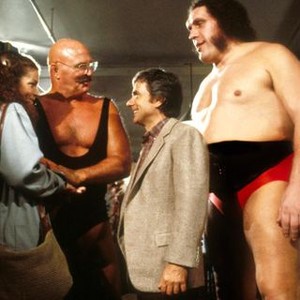 MICKI + MAUDE, from left: Amy Irving, H B Haggerty, Dudley Moore, Andre the Giant, (c) 1984 Columbia Pictures