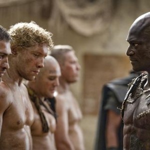 Spartacus, Andy Whitfield (L), Jai Courtney (C), Peter Mensah (R), 'Sacramentum Gladiatorum', Season 1: Blood and Sand, Ep. #2, 01/29/2010, ©STARZPR