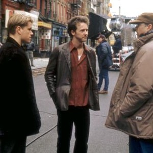 ROUNDERS, Matt Damon, Edward Norton, director John Dahl, on set, 1998. (c)Miramax
