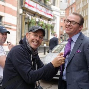 HECTOR AND THE SEARCH FOR HAPPINESS, from left: director Peter Chelsom, Simon Pegg, on set, 2014. ph: Ed Araquel/©Relativity Media
