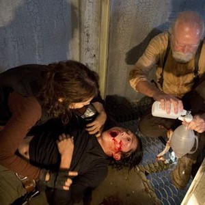 The Walking Dead, Lauren Cohan (L), Steven Yeun (C), Scott Wilson (R), 'Internment', Season 4, Ep. #5, 11/10/2013, ©AMC