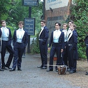 (L-R) Sam Claflin as Alistair, Max Irons as Miles, Douglas Booth as Harry, Sam Reid as Hugo, Ben Schnetzer as Dimitri, Jack Farthing as George, Matthew Beard as Guy, Freddie Fox as James, Josh Connor as Ed, and Olly Alexander as Toby in "The Riot Club."
