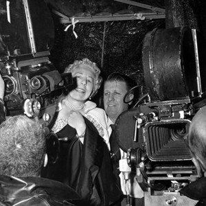 GIANT, novelist Edna Ferber, director George Stevens on set, 1956