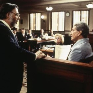 THE RAINMAKER, director Francis Ford Coppola (standing), Roy Scheider (in witness box) on set, 1997, (c) Paramount