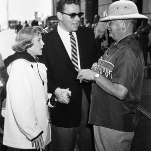 MY MAN GODFREY, from left, June Allyson, producer Ross Hunter, cinematographer William Daniels, 1957