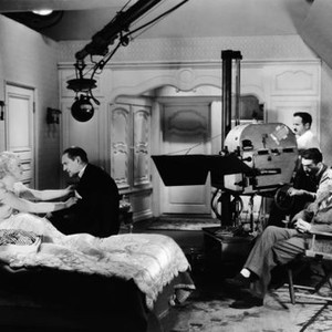 THIS SIDE OF HEAVEN, from left; Mary Carlisle, Lionel Barrymore, director William K. Howard (seated), cinematographer Harold Rossen (standing behind camera) filming on set, 1934