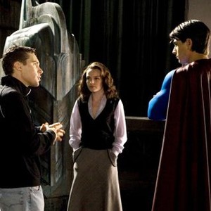 SUPERMAN RETURNS, director Bryan Singer, Brandon Routh, Kate Bosworth, on-set, 2006, (c) Warner Bros.
