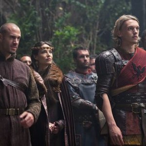 Camelot, Joseph Fiennes (L), Claire Forlani (C), Jamie Campbell Bower (R), 'Homecoming', Season 1, Ep. #1, 02/25/2011, ©STARZPR