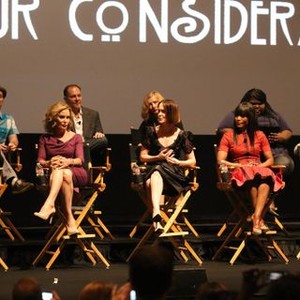 American Horror Story, from left: Ryan Murphy, Denis O'Hare, Jessica Lange, Tim Minear, Frances Conroy, Sarah Paulson, Angela Bassett, Gabourey Sidibe, Brad Falchuk, 10/05/2011, ©FX