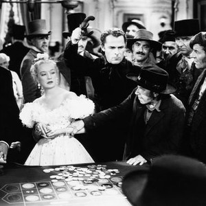 BARBARY COAST, Mirian Hopkins (white dress), Brian Donlevy (raised arm), Donald Meek (grabbing arm), Edward Gargan (right second from front), Roger Gray (right front), 1935