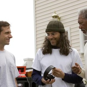 EVAN ALMIGHTY, Steve Carell, director Tom Shadyac, Morgan Freeman, on set, 2007. ©Universal