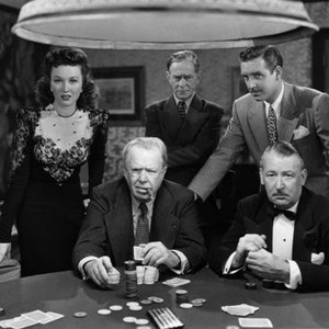 SHADY LADY, Ginny Simms, Charles Coburn, Thomas Jackson, Robert Paige, Dick Gordon, (seated, right), 1945