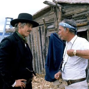 PAT GARRETT AND BILLY THE KID, James Coburn, director Sam Peckinpah on set, 1973
