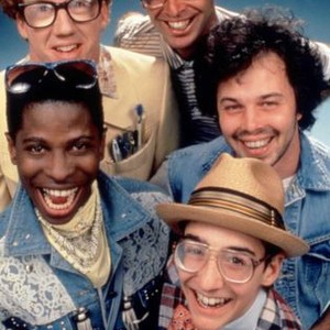 REVENGE OF THE NERDS II: NERDS IN PARADISE, (clockwise from bottom left): Larry B. Scott, Timothy Busfield, Robert Carradine, Curtis Armstrong, Andrew Cassese, 1987, TM and Copyright (c)20th Century Fox Film Corp. All rights reserved.
