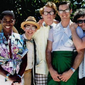 REVENGE OF THE NERDS II, NERDS IN PARADISE, from left, Larry B. Scott, Andrew Cassese, Timothy Busfield, Robert Carradine, Curtis Armstrong, 1987, TM and Copyright ©20th Century Fox Film Corp. All rights reserved.