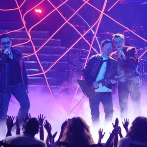American Idol, Larry Mullen Jr. (L), Edge (C), Reeve Carney (R), Season 10, 1/19/2011, ©FOX