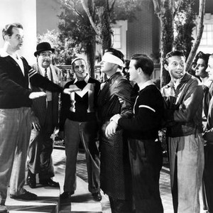 START CHEERING, Broderick Crawford (left), Walter Connolly (second left), Jimmy Durante (third left), Charles Starrett (center), 1938