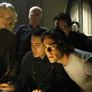 Battlestar Galactica, Katee Sackhoff (L), Michael Hogan (C), James Callis (R), 'Season 1', 01/14/2005, ©BBCAMERICA