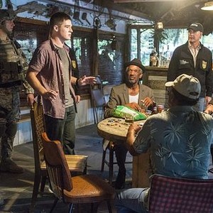 NCIS: New Orleans, Season 1: Ross Britz as Ensign Diggs, Scott Bakula as Special Agent Dwayne Pride, Dacia Fernandez as Katie the bartender, and Lance Tafelski as the dealer