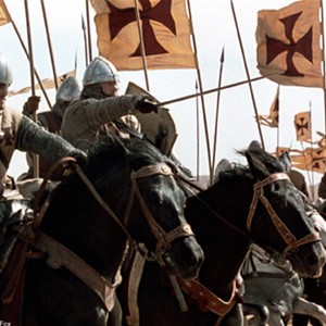 Balian (Orlando Bloom, left) leads his knights into battle.