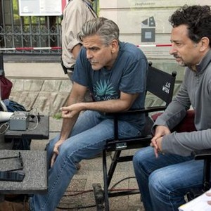 THE MONUMENTS MEN, from left: director George Clooney, writer Grant Heslov, on set, 2014. ph: Claudette Barius/©Sony Pictures