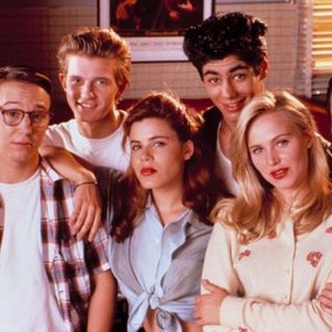 BOOK OF LOVE,(l-r)Keith Coogan, Chris Young,  Tricia Leigh Fisher, Danny Nucci, Josie Bissett, John Cameron Mitchell, 1990