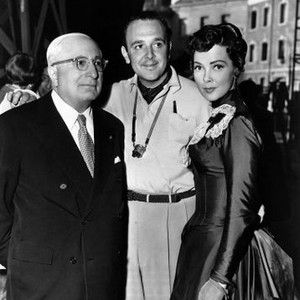 SHOW BOAT, Louis B. Mayer, visiting director George Sidney, Kathryn Grayson, on-set, 1951