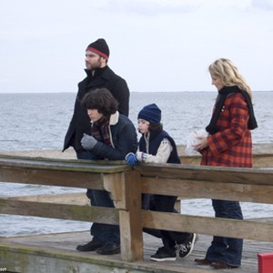 (L-R) Liev Schreiber as Ned, Ezra Miller as Jonah, Skylar Fortgang as Ethan and Helen Hunt as Jeannie in "Every Day."