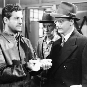 SABOTEUR, from left: Robert Cummings, Clem Bevans (back), Alan Baxter, 1942
